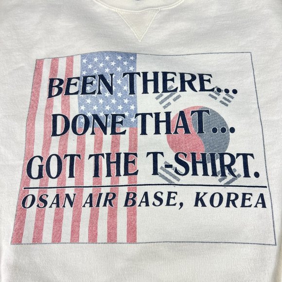 VTG 90s Been There Done That Military Sweatshirt Large Cream Korea Osan Crewneck - Picture 2 of 13